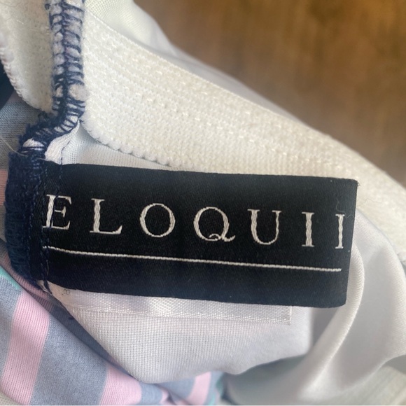 ELOQUII Pineapple Stripe Off-Shoulder One-Piece Swimsuit Size 16 - Picture 7 of 8